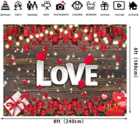 Vörös Rózsás Szerelmes Szív Fotóháttér Valentin-napra 8x6 láb 6