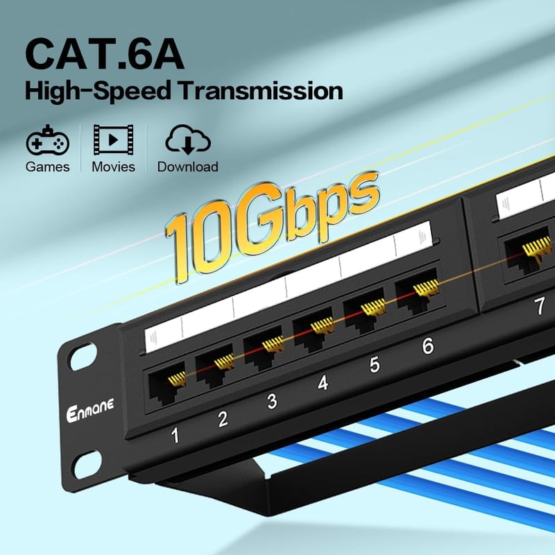 24 Port Patch Panel CAT6A 19" Rack Mount Ethernet Fali Rendező Panel Cat5/5e/6/6A Kábelekhez