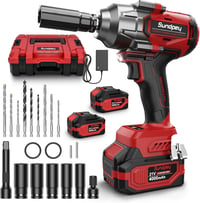 Sundpey 21V Akkus Ütvecsavarozó 1400Nm, Kefe Nélküli Motor, 2db 4000mAh Akkumulátor, 5 Dugókulcs, 9 Fúrószár, Autó és Otthoni Szereléshez 1
