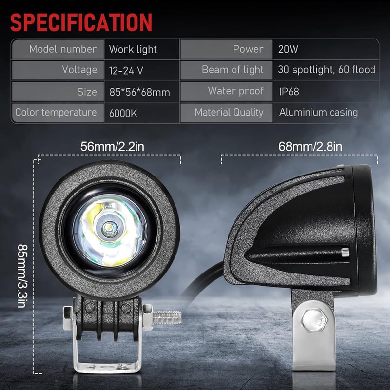 Dinfu 2 Inch LED Motorkerékpár Kiegészítő Fényszóró - 12-24V IP68 Vízálló Spotlámpa ATV UTV Dirt Bike Terepjáró Csónak Pickup Járművekhez