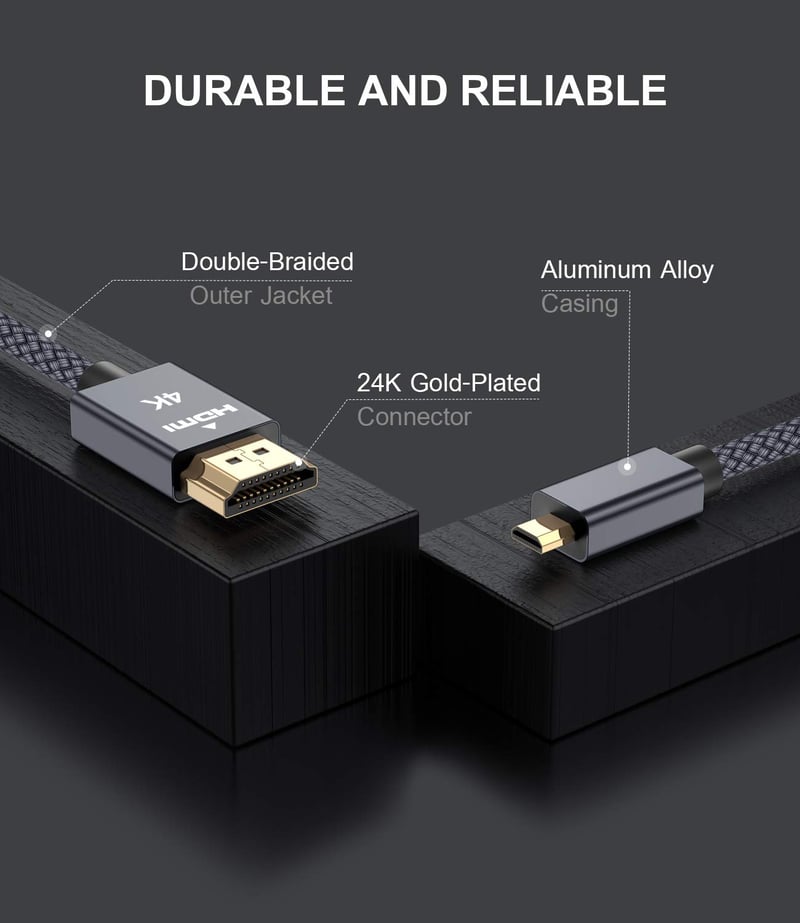 Elebase 3m-es 4K 60Hz Micro HDMI kábel Raspberry Pi, GoPro, Sony, Nikon kamerákhoz