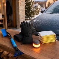 Pachet auto de iarnă: racletă + perie zăpadă + mănuși ski + semnalizator LED + 5 pături de urgență 1