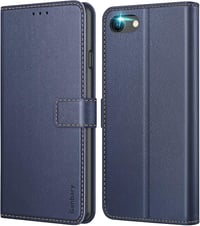 Ganbary iPhone SE 2022/2020/7/8 Prémium Bőr Tok - Kék, Kártyatartós, Mágneses 1