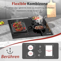 Cooksir 60 cm-es Indukciós Főzőlap 4 Zónával - Rugalmas Kombinált Felülettel, 3500W Teljesítmény, Üvegkerámia, Önálló Beépíthető 3