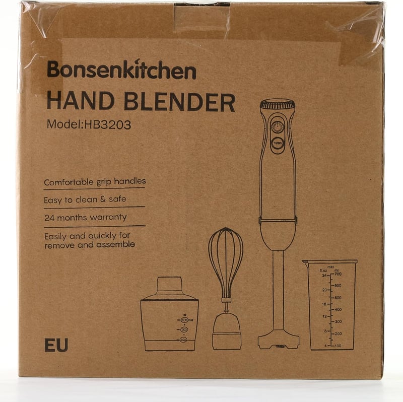 Bonsenkitchen 1000W-os Turbomixer Szett Aprítóval és Habverővel - Fekete
