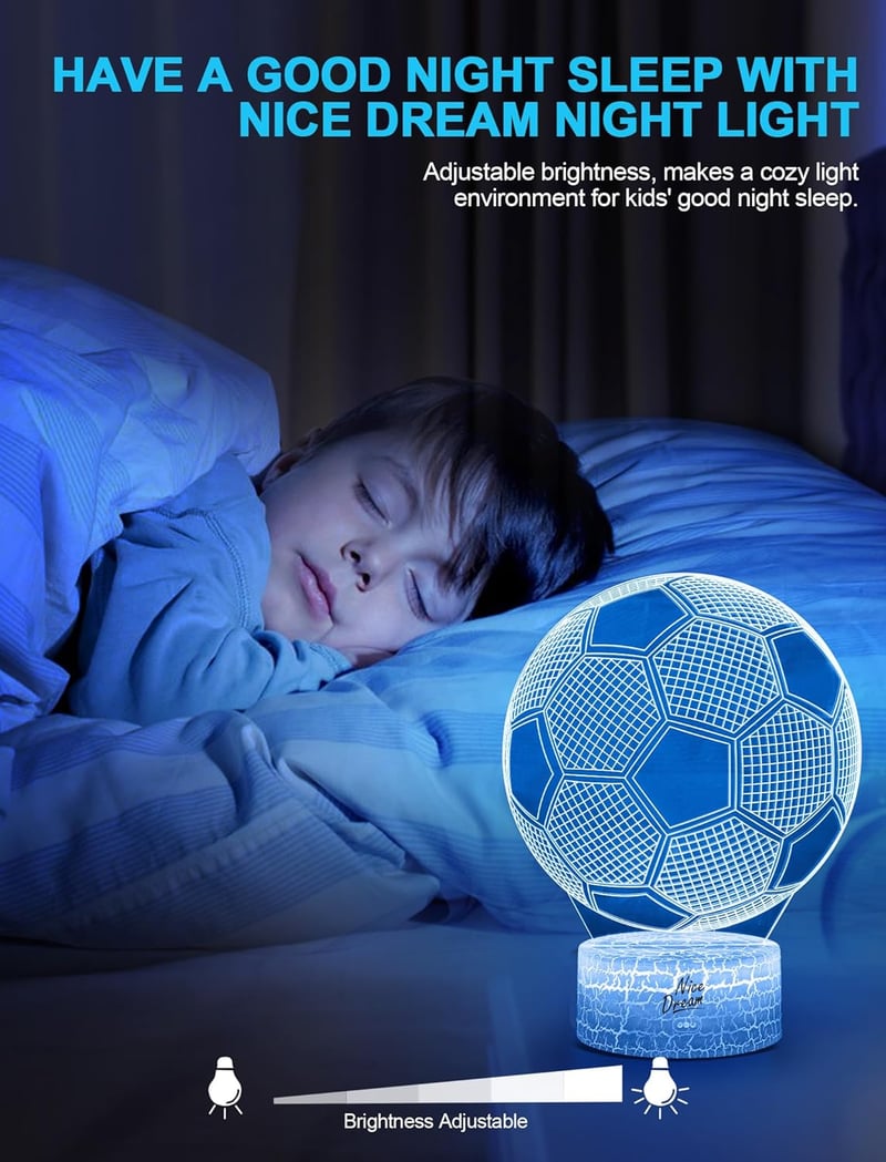 Nice Dream Focilabda 3D Éjjeli Lámpa - 16 Színű LED Világítás Távirányítóval, Optikai Illúzió Hangulatfény Gyerekszobába, Születésnapi Ajánd