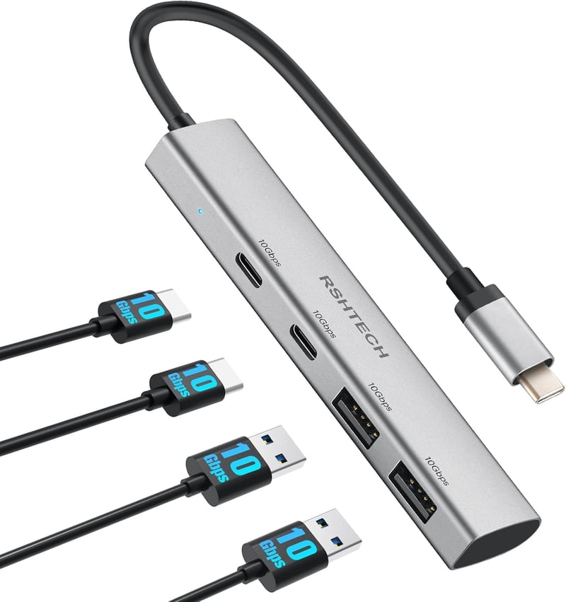 RSHTECH 10Gbps USB-C Hub: 4 portos, MacBook M2/M1 kompatibilis, ultravékony alumínium elosztó