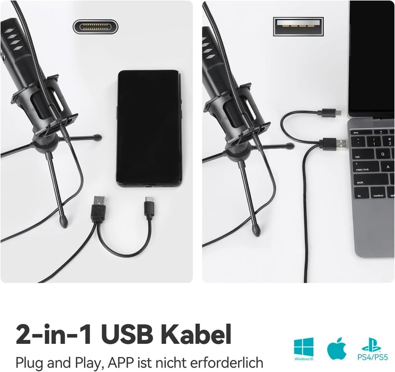 AGPTEK USB Kondenzátor Mikrofon Állvánnyal és Popszűrővel - Streaming, Podcast, Gaming