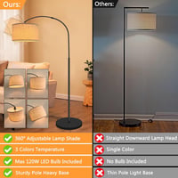 Fortand Ívelt Állólámpa - 12W LED E27 Lámpa 3 Színhőmérséklettel, Modern Olvasólámpa Bézs Lenvászon Ernyővel, Lábkapcsolós Retro Dizájn Napp 2