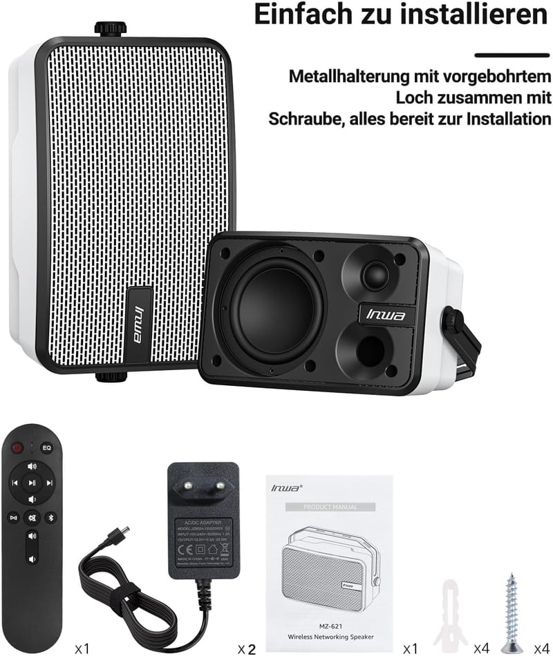 Inwa Bluetooth Kültéri Hangszóró Szett, 400W, IPX5 Vízálló, Vezeték Nélküli Hangrendszer Kertbe és Teraszra, 2 db, Sync Speaker Funkcióval, 