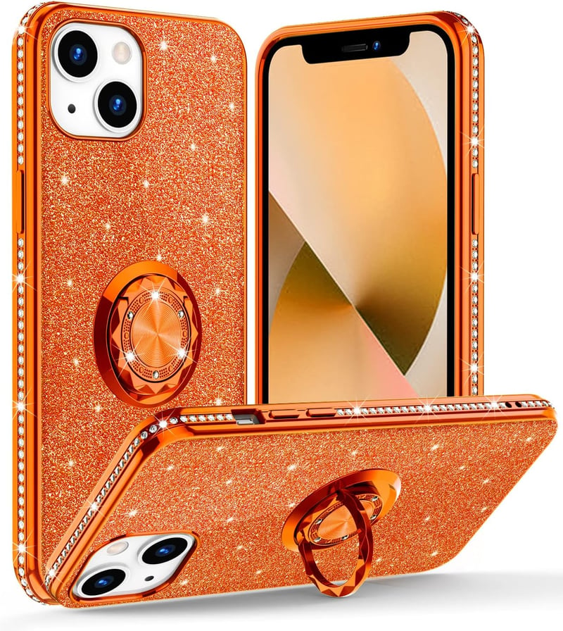 iPhone 13 Rosegold Csillogó Glitteres Gyűrűs Ütésálló Tok