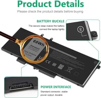 ASUNCELL 15.2V/68Wh Laptop Akkumulátor Dell Latitude 5401 5411 5501 5511 és Precision 3541 3551 Sorozathoz - 4 Cellás Li-ion Csereakku 4