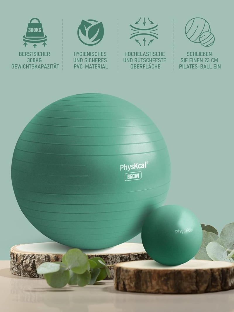 PhysKcal Fitness Labda Szett - 55 cm Tornalabda és 23 cm Pilates Labda, Csúszásgátló Ülőlabda, Egyensúlyozó Labda Jógához, Otthoni Edzéshez,