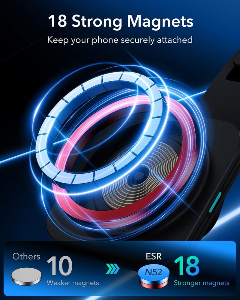 ESR HaloLock mágneses autós vezeték nélküli töltő iPhone 15/14/13/12 sorozathoz, fekete