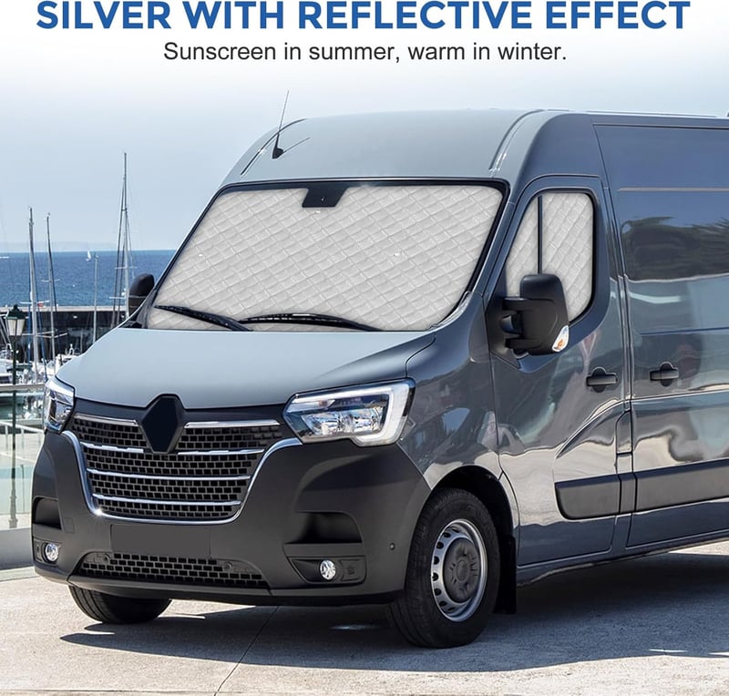 JinsenTGG Napvédő Szélvédőtakaró Renault Master 2010-2023 SWB és Opel Movano - 9 részes Hőszigetelő Alumínium Fólia Napellenző Takaró