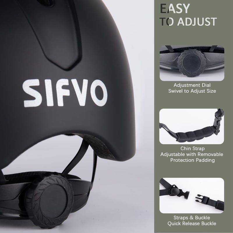 SIFVO Kerékpár Sisak Fekete Unisex Állítható Pánttal - Városi Kerékpározás Trekking Roller Sisak Felnőtt 56-61 cm L Méret