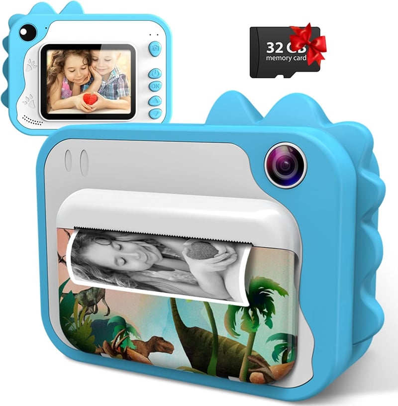 Uleway gyerek fényképezőgép, kék, 1080P, azonnali nyomtatással, 32GB kártyával, ajándék szett