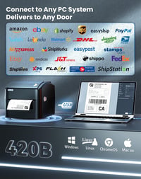 vretti USB Címkenyomtató XXL Papírtálcával - DHL Szállítási Címkékhez, Windows/Mac/ChromeOS/Linux Kompatibilis, 99,99% Vonalkód Olvasási Ará - black, USB 2