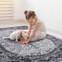 NAAR Absztrakt Vintage Szőnyeg 120x180 cm - Rövid Szálú, Puha Sötétkék/Krém Szőnyeg Nappaliba, Hálóba, Étkezőbe, Irodába - Oeko-Tex Minősíte 4