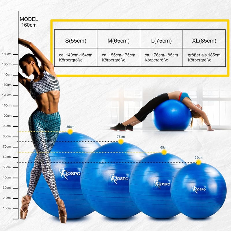 Jospo Fekete Fitness Labda Pumpával - 350kg Teherbírású Yoga Ball S-es Méret