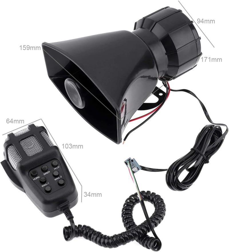 Elektromos 100W-os 12V-os 7 hangú sziréna hangszóróval - autó, motor, mentő, tűzoltó