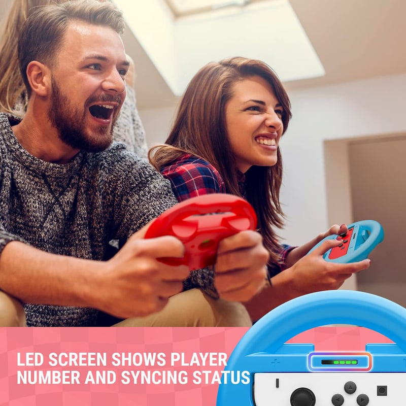 Orzly Nintendo Switch kormánykerék szett - 2 darabos kék és piros Joy-Con tartó kiegészítő Mario Kart játékhoz - valósághű versenyzési élmén
