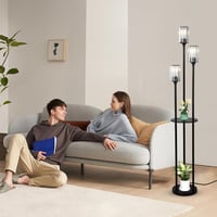 Rayofly Modern Állólámpa Nappaliba - 3 Izzós Fekete Állólámpa Polcokkal, Kristály Üveg Lámpaburával és Lábkapcsolóval Hálószobába, Irodába 8