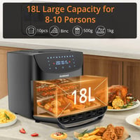 Acekool 18L XXL Forrólevegős Sütő, 1800W Olajmentes Fritőz, LED Érintőkijelzővel, Átlátszó Ablakkal, 7 Kiegészítővel, Időzítővel, Fekete 8