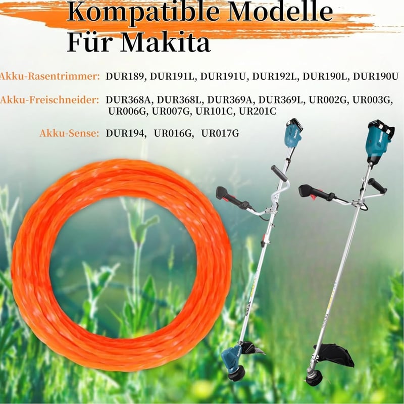 Yweller 9 db-os damilcsomag Makita fűkaszákhoz, 2.0 mm átmérőjű extra erős nylon szál, 42 m, DUR189/191/192 és egyéb modellekhez