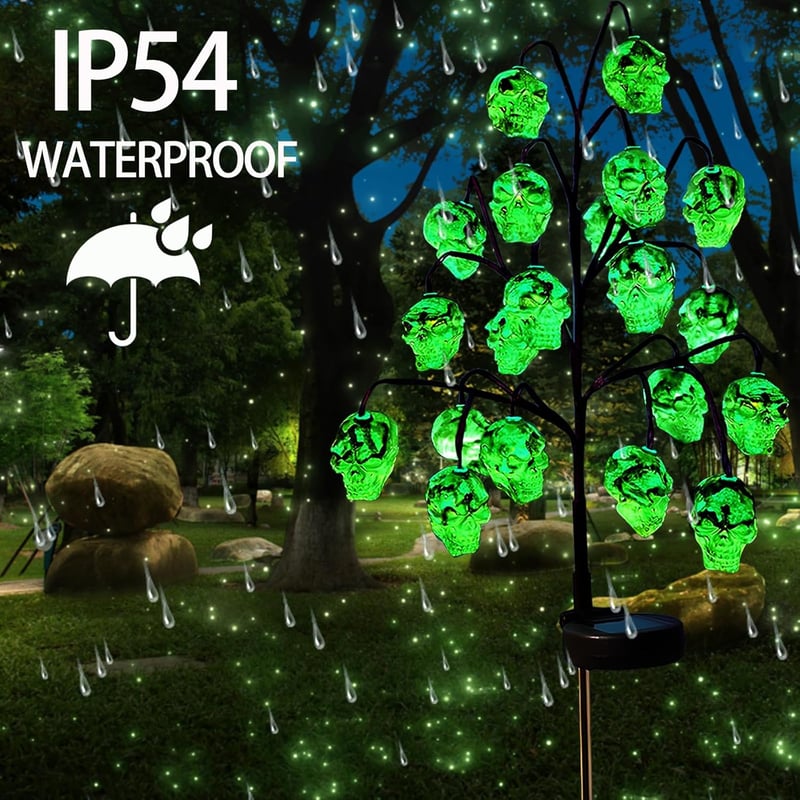 Weiongppy Halloween Kerti Napelemes Koponya Fényfüzér - 20 LED Zöld Világítás, IP54 Vízálló, Kültéri Dekoráció Kertbe, Fára, Ablakba