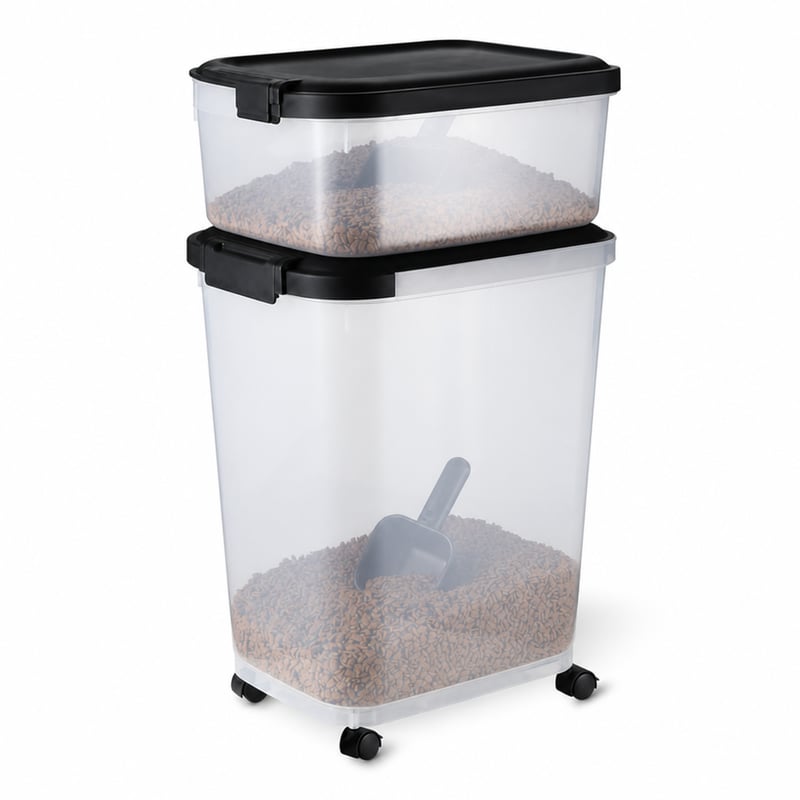 Amazon Basics posuda za pohranu hrane za kućne ljubimce 15,8 kg + — neispravno, djelomično funkcionalno: slomljena veća posuda, nedostaju dijelovi (stanje: vidi 2. sliku)