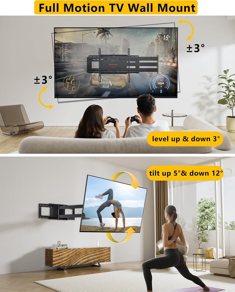WHYFONE TV Fali Tartó 37-86" Képernyőkhöz - 120 cm Extra Hosszú Forgó Kar, 180° Elforgatható, 50 kg Teherbírás, VESA 600x400 mm