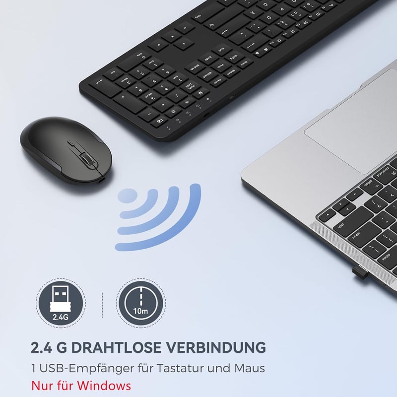 seenda SK38-3 Vezeték Nélküli Billentyűzet-Egér Szett, Ultravékony Újratölthető, Ergonomikus, Szilikon Porvédővel, PC/Laptop/Smart TV, QWERT