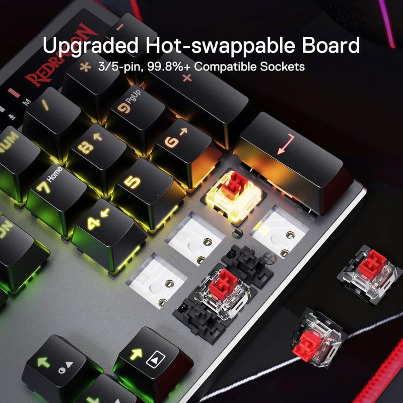 Redragon K556 PRO RGB vezeték nélküli gamer billentyűzet, cserélhető csendes piros kapcsolókkal