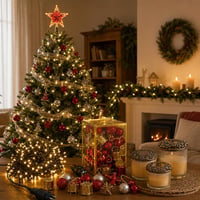 Srebrni božićni set: 32x mini kuglice + 10m LED lampice + LED zvijezda za vrh + metalni poklopac svijeće 1