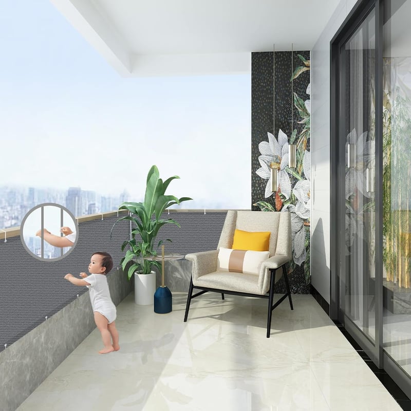 AXT SHADE Átlátszatlan Erkélytakaró HDPE Anyagból - UV Védelem, Erkélyborítás, Szélvédő Erkélyháló Kábelkötegelőkkel, 90x600 cm