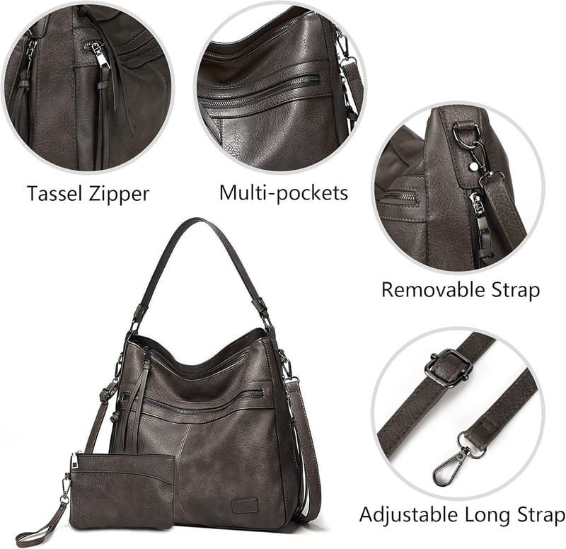 Gladdon nagy kapacitású szürke bőr női válltáska - Elegáns shopper táska több rekesszel