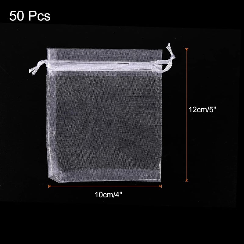 Fehér organza ajándéktasak 50db, 10x12cm, esküvőre, partira - Sourcing Map