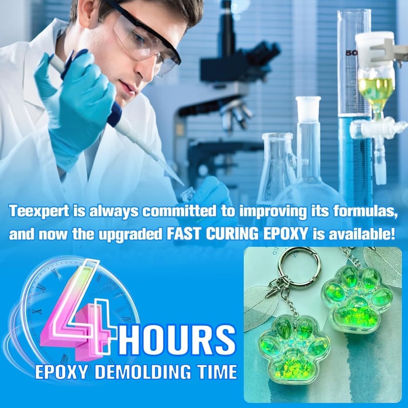 Teexpert Epoxy Gyanta, 1 Gallon Gyorsan Száradó Kristálytiszta Önterülő Öntőgyanta, 4 Órás Kiforma, 8-10 Órás Teljes Kötés, Ékszerkészítéshe