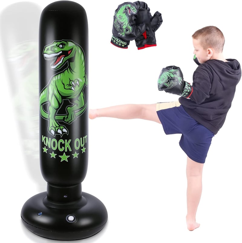 Dinoszauruszos Boxzsák Gyerekeknek 160cm - Edzőfelszerelés Kesztyűvel