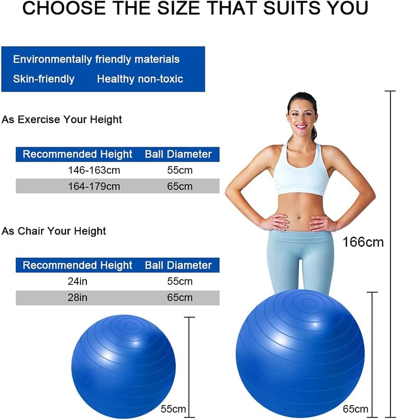 Flintronic 65cm-es kék fitneszlabda - Pilates, terhestorna, ülőlabda, egyensúlyozás (pumpával, használati útmutatóval)