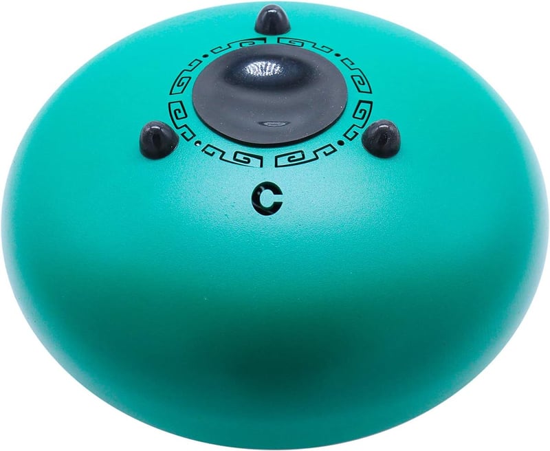 Amkoskr C-dúr 13 hangú acél nyelvdob, 30 cm-es, zöld, ütőkkel és hordtáskával