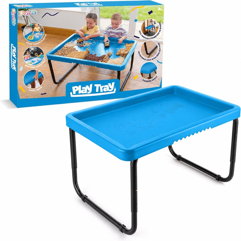 Detský hrací stôl na piesok a vodu Toyrific Play Tray, vnútorný aj vonkajší senzorický stôl, s nastaviteľnými nohami, modrý