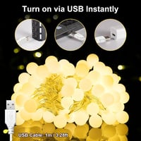 Bigzom USB Gömb Fényfüzér 7m 40 LED Meleg Fehér IP65 Vízálló Beltéri Dekoráció Hálószobába Nappaliba Esküvőre Karácsonyra - 7M-Lichterkette USB 3