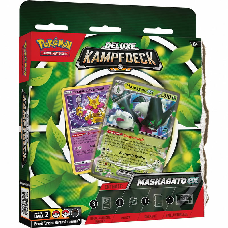 Pokémon Zberateľský kartový balíček Deluxe Maskagato-ex – 60-kartový balíček pripravený na okamžité hranie s holografickými kartami, krabičkou na balíček a