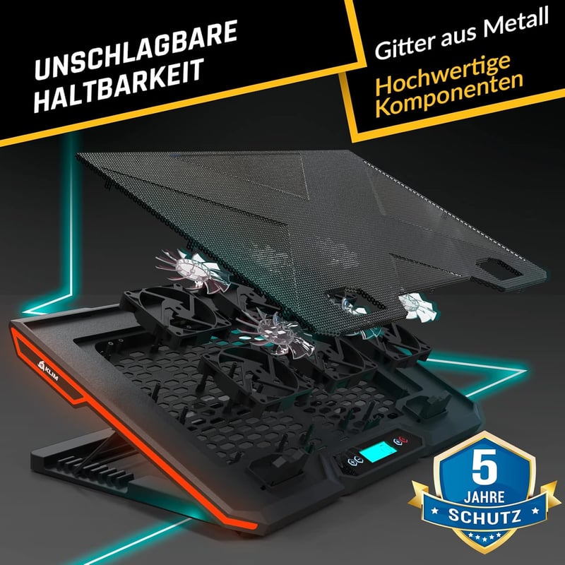 KLIM Glacier Laptop Hűtő - 6 Ventilátoros RGB Háttérvilágítással - 11-17 Colos Laptopokhoz - Stabil és Csendes Gamer Hűtőpad - USB Tápellátá