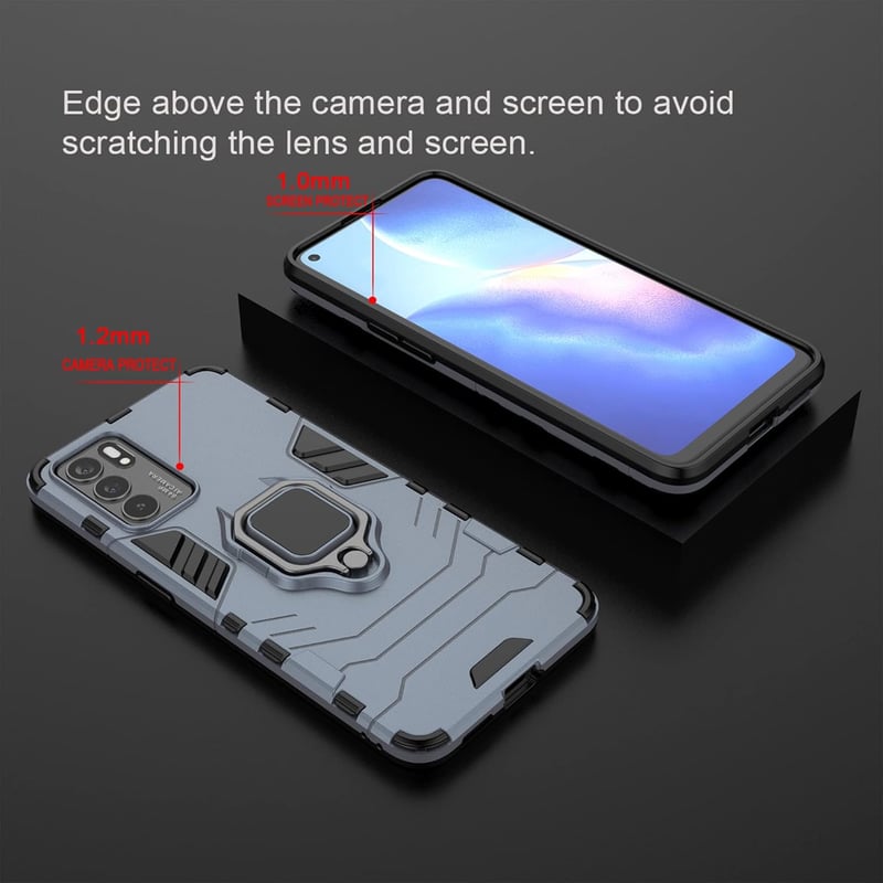 Oppo Reno6 5G Kék Tok + 2 Üvegfólia, Forgatható Gyűrűs Állvánnyal