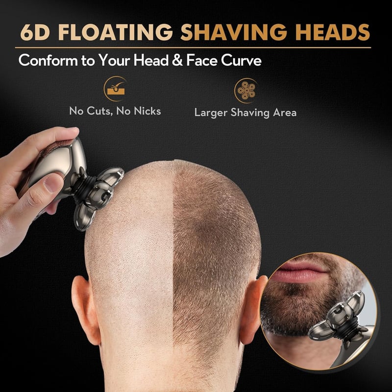 Kibiy 5 az 1-ben LED-es elektromos fejborotva férfiaknak, 6 forgófejjel, vízálló