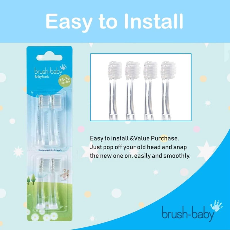 Brush-Baby BabySonic elektromos fogkefe pótfej, 18-36 hónapos babáknak - 4 db-os csomag