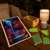 Set za diamond painting Vodopad: 40×70 cm slika + 21 dodatak + bambus kutija + stolna lampa 1